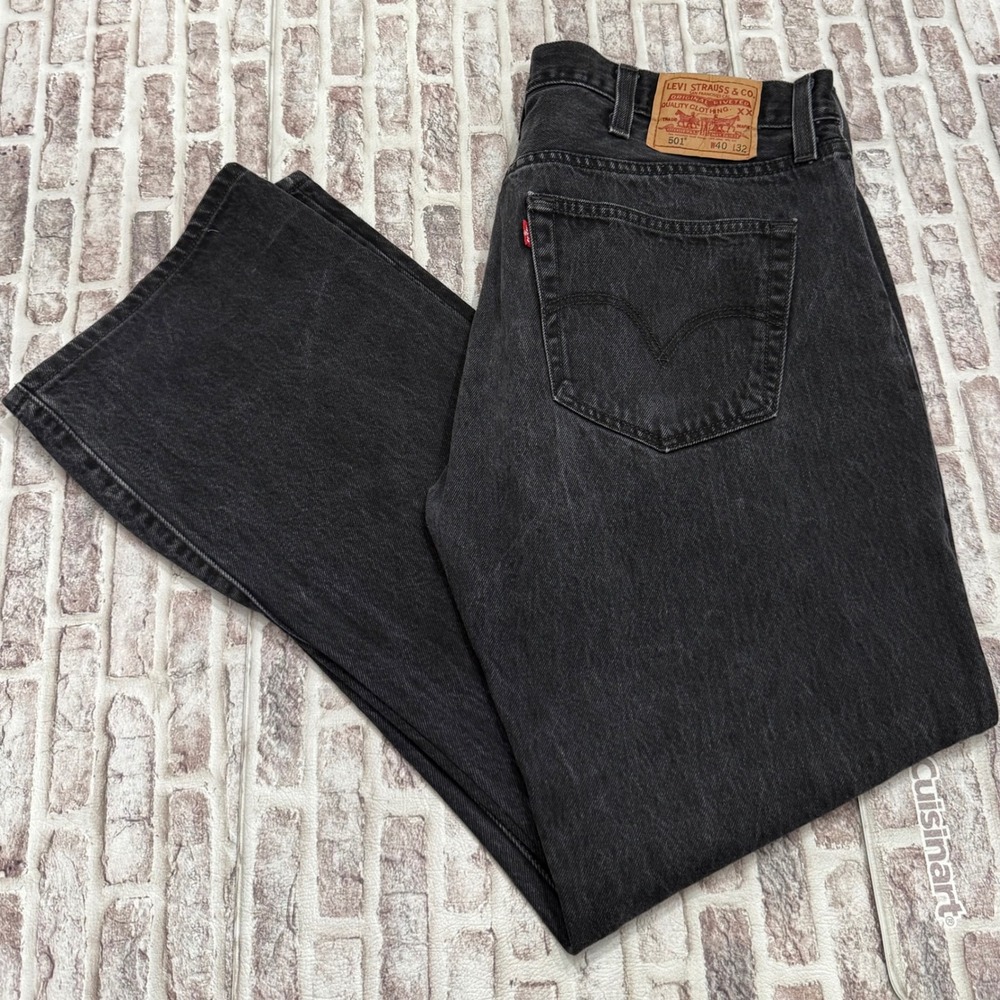 Levis 501 Mens Jeans 40x32 Faded Black Straight Leg Button Fly Y2K Denim
